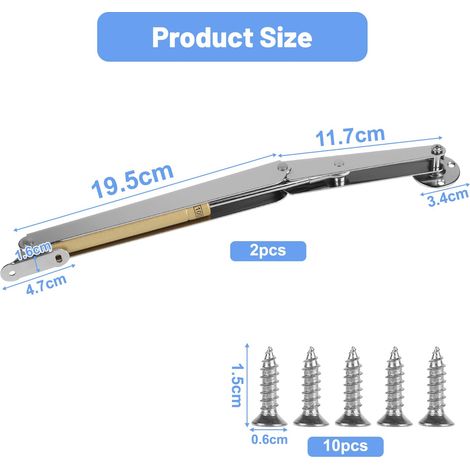 Set di 2 cerniere di supporto per coperchi, 100 N/PC, angolo regolabile, cerniere a molla a gas per carichi pesanti per scatole di legno, pensili, argento, finitura spazzolata (1/4)