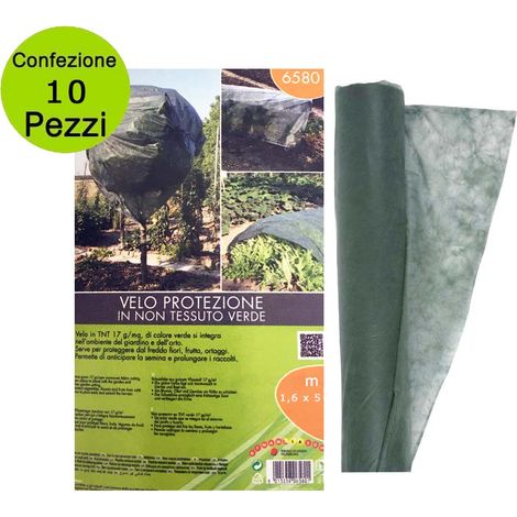 Multipack 10 pz telo protettivo per piante velo in tnt verde 17g/mq misura 1,6 x 5 metri