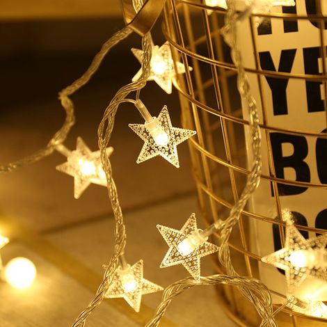 Guirnalda de luces LED con forma de estrella, a pilas, con mando a distancia, ideal para la decoración de dormitorios, Navidad, fiestas, camping o como lámpara colgante decorativa. (1/5)
