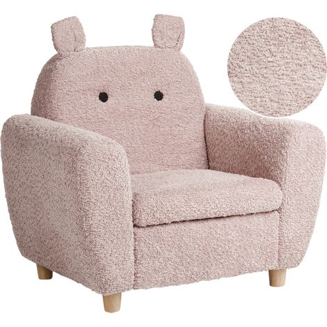Sillón infantil tapizado bouclé con reposabrazos para niños rosa claro Maribo