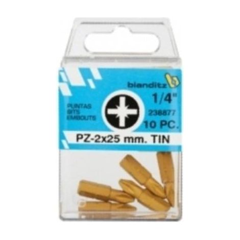 blister plastico 10unds puntas atornillar 1/4'' titanium pz 25mm punta atornill pz2