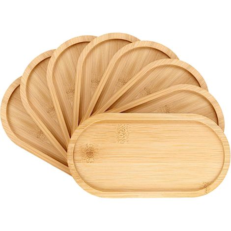 8 bandejas ovaladas de bambú – 19,5 x 9,5 x 1 cm – para desayuno, té y accesorios de ducha (1/5)
