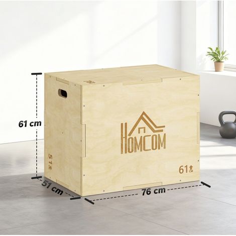 Plyo Box in legno, 3 altezze 51/61/76 cm, con aperture per presa, legno naturale OKMYHOME