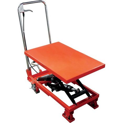 Stockman – Table élévatrice manuelle 150 kg – Hauteur max 740 mm – Plateau 700x450 mm – Timon repliable – Roues pivotantes – STF15N
