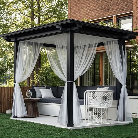 Blanc，L160 X H300 cm Rideaux d'extérieur, Lot de 2 Rideau Voilage Moustiquaire Exterieur Lumière Filtrer Transparent avec Bricolage Réglable pour Patio, Jardin, Gazebo (1/5)