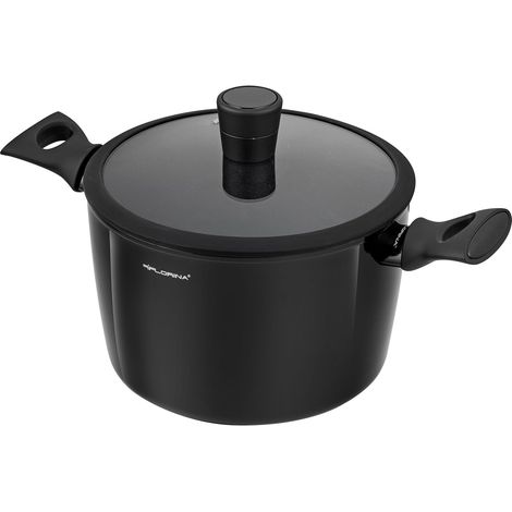 Faitout Aluminium (6,4 l) Diamètre de 24 cm Marmite avec Couvercle en Verre Silicone Poignées Softtouch Faitout pour Induction, Marmite tous Feux Revêtement Antiadhésif (1/4)