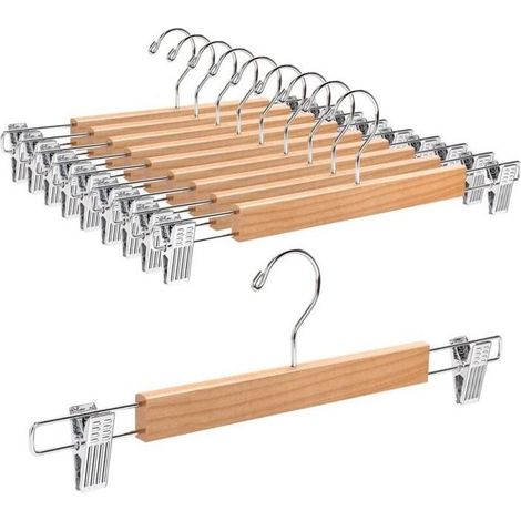 Online Store - Lot de 10 Cintres en Bois Naturelle 32cm pour Pantalons Jupes Chaussettes sous-Vêtements, Cintre Antidérapants avec Pinces (1/3)