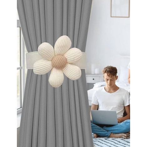 2-teiliges Set beigefarbener Gardinen-Raffhalter mit Blumenmuster (1/5)