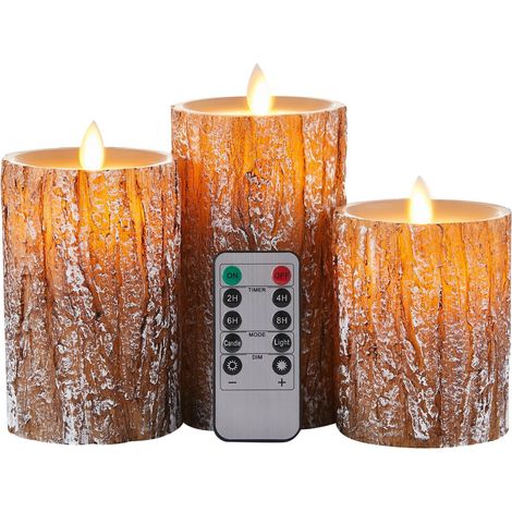 3 Bougies LED Sans Flamme en Cire Véritable Effet Pin, Flamme 3D Vacillante, Télécommande et Minuterie 24 Heures (1/5)