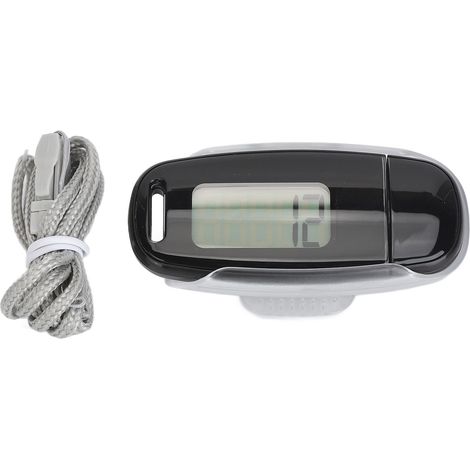 Tragbarer, leichter und präziser Schrittzähler, wiederaufladbar über USB, mit großem LCD-Bildschirm und Trageband, für Frauen, Männer und Kinder (schwarz).