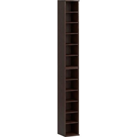 Lot de 2 colonnes de rangement CD-DVD, 12 casiers, 21 x 22,5 x 88,5 cm, capacité 204 CD, couleur marron (1/5)