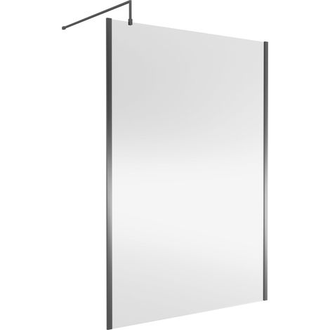 Nuie Outer Framed Wetroom Screen 1850mm High x 1400mm Wide with Support Bar 8mm Glass - Brushed Pewter (1/5)