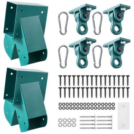 6 Stk. Schaukelhalterung Set, Schaukelbefestigungssatz inkl. 2 A-Form Schaukelverbinder für 94x144mm Balken 94x94mm Beine & 4 567kg Schaukelhaken, Befestigungsmaterial für Schaukel Outdoor, Grün (1/5)