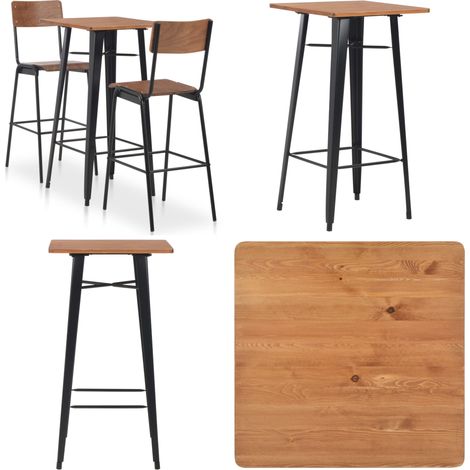 Mobilier de bar 3 pcs Acier Marron Noir - Chaise de bar - Mobilier de bar (1/5)