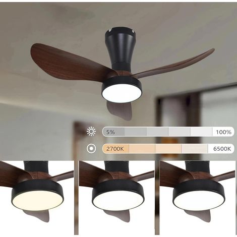 Ventilateur de plafond avec éclairage LED à intensité variable, 3 pales, style nordique, éclairage 3 couleurs, adapté aux salons et terrasses (Noyer) (1/5)