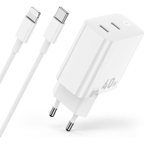 40-W-iPhone-Ladegerät 14 13 12 11, Apple MFi-zertifiziertes 2-Port-20-W-USB-C-Netzteil mit 2 m Lightning-Kabel für iPhone 14/13/12/11 Pro/Pro Max/Plus/SE/iPad