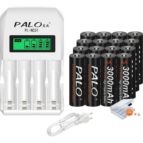 Pile AA rechargeable, tension 12 V, chimie NiMH, chargeur 16AA 1 (1/2)