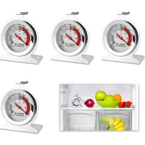 4 Pièces Thermomètre Congélateur, Thermometre Frigo en Acier Inoxydable pour Réfrigérateur et Congélateur, Plage de Température -30°C à 30°C / -20°F à 80°F, Cadran Large et Clair, Installation Facile (1/5)