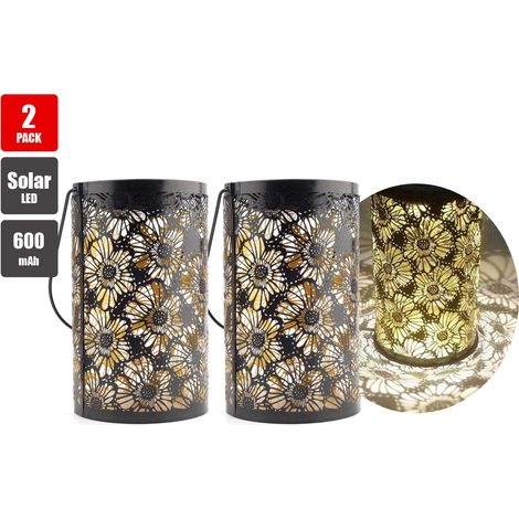 Lampe solaire LED d'extérieur pour jardin, lanterne solaire suspendue, style rétro, en métal ajouré noir étanche (lot de 2) (1/5)