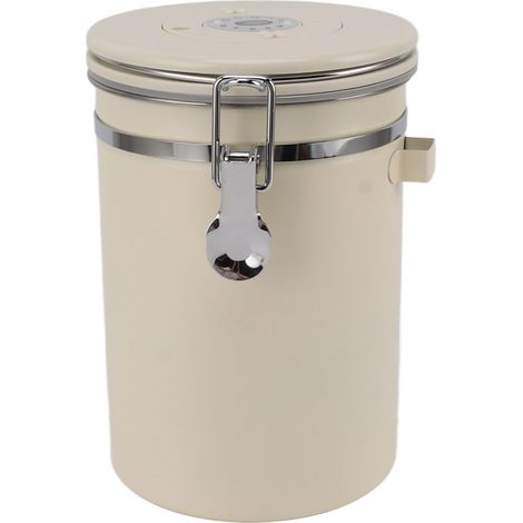 Bocal hermétique café 1,8L en acier inoxydable pour conservation grains café avec cuillère beige (1/5)