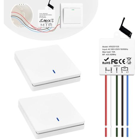 Interrupteur d'éclairage sans fil, émetteur radio mural 433mhz et contrôleur récepteur RF à relais 10A, Installation facile pour lampes jusqu'à 1500W, Mini Kit de bricolage interrupteurs de sécurité (1/5)