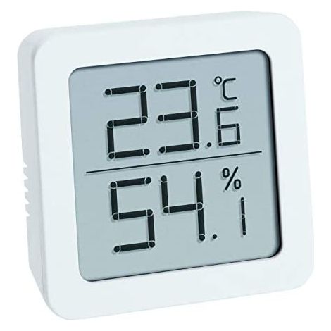 TFA Dostmann Higrómetro digital para colocar de pie o colgar, control de temperatura ambiental, color blanco, 61 x 20 x 61 mm