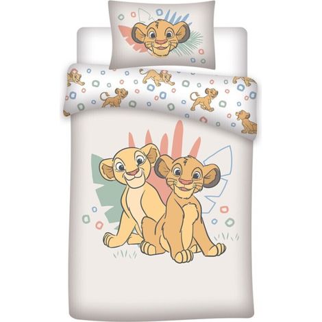 Parure de lit enfant Le Roi Lion Simba & Nala 100x140 cm – Taie 40x60 cm – 100% coton naturel – Certifiée Oeko-TEX – Aymax