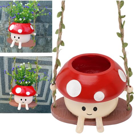 Pot de Succulentes Champignon à Suspension Résin - Design Évasion avec Pot de 6.5cm - Décoration Murale/Étagère pour Plantes Faciles à Entretenir (1/5)