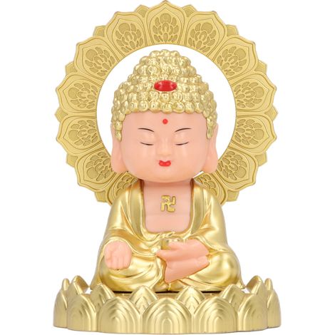 Statuette Bouddha Hochement Solaire Maitreya Ornement Voiture Décoration Richesse Chance Tête Secouante Panneau Solaire (1/5)