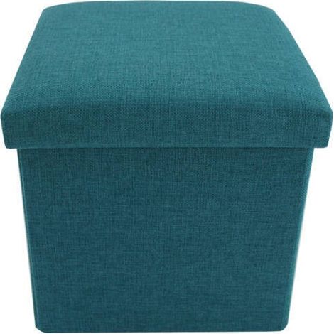 Mobili Rebecca – Pouf repose-pieds tabouret en tissu bleu clair – Dimensions 29x31x31 cm – Coffre de rangement avec capitonnage pour confort (1/4)