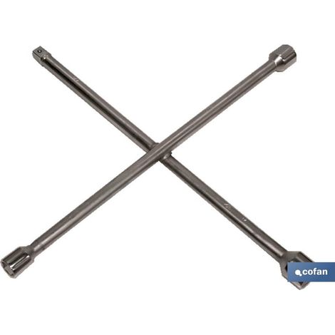 COFAN llave de cruz 24 x 27 x 32 x 3/4 , Llave de cruz para ruedas de turismo. Fabricada en acero cromo vanadio de muy buena calidad. Cuenta con tres medidas cruz SW 17 mm x 19 mm