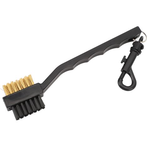 Brosse de nettoyage pour clubs de golf double face en acier cuivré à poils denses, outil portable et multifonctionnel pour nettoyer les rainures des clubs de golf (1/5)