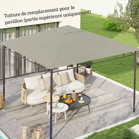 Toile de rechange pour pavillon tonnelle tente toit de remplacement gazebo de jardin polyester m² gris 3 x 3 m 180 g aménagement intérieur