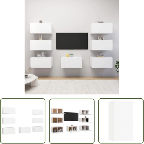 The Living Store TV-Schränke 7 Stk. Weiß 30,5x30x60 cm Holzwerkstoff - TV-Wandregal - Holzregale - Regal Weiß - Wandmontage - Wohnzimmereinrichtung (1/5)