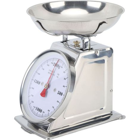 Balance mécanique de haute précision en acier inoxydable avec cadran et bol amovible, idéale pour la cuisine, la pâtisserie et la cuisson (2 kg). (1/5)