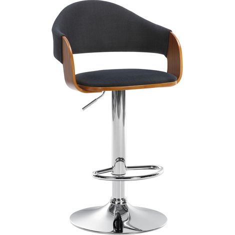 Sgabello da bar di design retrò chic con seduta in tessuto nero e base in metallo cromato in legno di noce 100005294