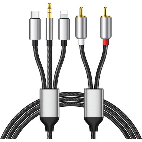 Câble RCA pour i-Phone, câble audio type C vers 2RCA, RCA vers jack 3,5, câble vers RCA (câble audio 3 en 1), compatible avec i-Phone, Samsung Galaxy, Huawei, pour voiture, home cinéma (1/5)