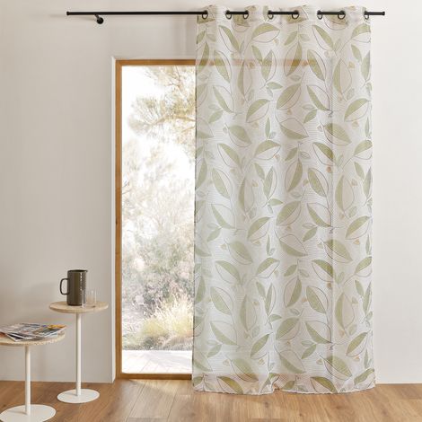 Voilage imprimé à motifs feuilles Kaki 140x240 cm