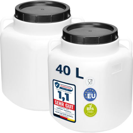 Garronda Lot de 2 fûts alimentaires carrés 40 L en HDPE sans BPA, à large ouverture avec couvercle, pour eau, aliments, choucroute et fermentation, blanc GD-0134