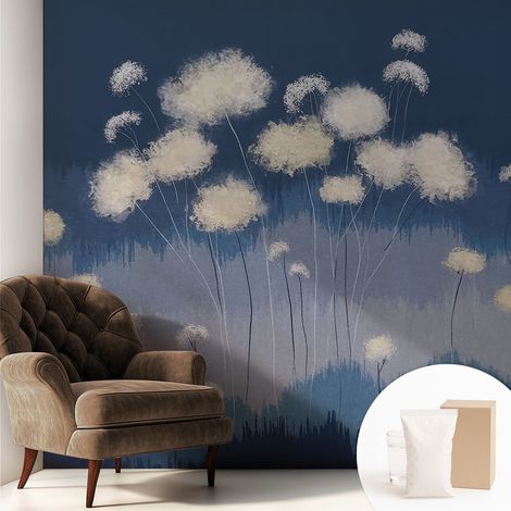 Papier peint intissé décoratif avec motifs pour salon et chambre a motif - Colle incluse gratuite Pissenlits blancs 250x250 cm (1/5)