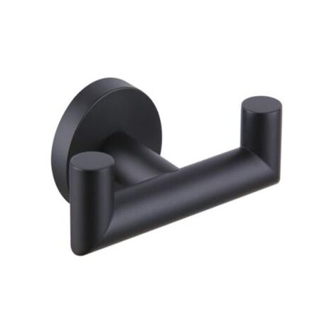 Pair Porte-serviettes double noir mat, porte-serviettes en acier inoxydable, porte-serviettes rond avec double crochets en or noir pour salle de bain et cuisine (1/4)