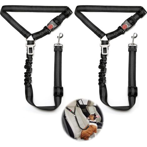 2 pièces réglable Ceinture securite Chien Voiture, Coussin élastique Anti-Vibration Ceinture sécurité Chien Convient aux Voitures (Noir + Noir) (1/5)