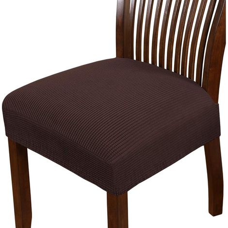 Housses de siège extensibles en spandex pour chaises de salle à manger et de cuisine - Lot de 6, coloris tourterelle et marron (1/5)