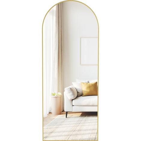 SONGMICS Miroir Intégral, 165 x 60 cm, Miroir Arqué sur Pied, à Poser au Sol, Cadre en Alliage d’Aluminium, Verre Trempé, pour Chambre, Salon, Dressing, Doré Clair