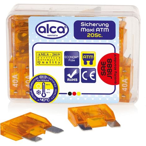 alca® Maxi-Sicherung 40A 20 St. Economy Box 32 V Farbe - orange Maxi Flachsicherung für Fahrzeuge LKW Bus Schwermaschinen Traktor Auto