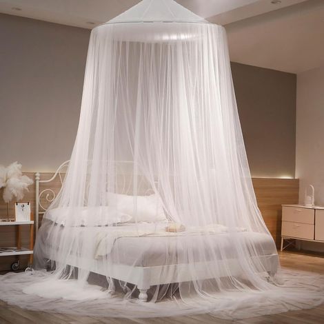 Moustiquaire de Lit,Ciel de Lit Blanche,Grande Moustiquaire Dôme Polyester pour Lit Double et Simple,Mailles Fines Baldaquin pour Voyage et Maison Jardin 60x250x900cm (1/5)