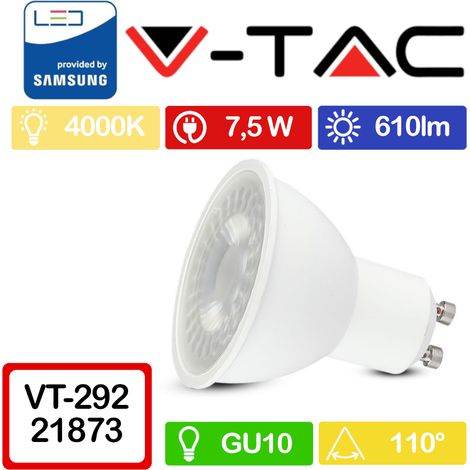 V-TAC PRO VT-292 Faretto LED GU10 con Chip Samsung 7,5W 110° Bianco naturale - 4000K