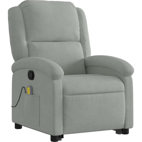 Poltrona relax TV con funzione massaggio reclinabile in tessuto di velluto grigio chiaro DEC026934