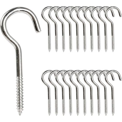 Crochets à Visser Inox - Lot de 20 - Acier M6x65mm - Fixation Murale et Plafond - Pour Plantes et Déco - Argent (1/5)