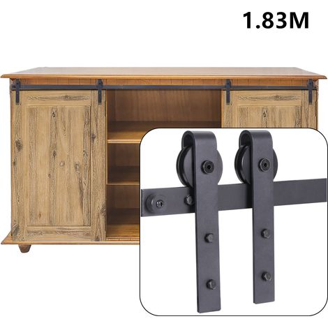 Binario per Porta Anta Scorrevole Kit per Gabinete, 183cm Mini Kit Guida Ferramenta Anta Scorrevole con Piccole Ruote per Puerta Doble (Nero) (1/5)